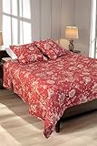 Autrefois Tagesdecke Patchwork rot Antibes – Tagesdecke 230 x 250 cm mit 2 Kissenbezügen 65 x 65 cm, gesteppte Tagesdecke für Doppelbett, Blumenmotiv