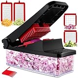 Geeldel Gemüseschneider, Zwiebelschneider Gemüse Schneider mit Austauschbare Klingen, Gemüsehobel für Würfel Stifte, Vegetable Chopper Dicer für Obst Gemüse, Karotte, Kartoffel (4 in 1, Rot)