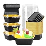 Backförmchen aus Aluminiumfolie, 50 Stück 150 ml Quadratische Mini Backförmchen, Mini Kuchen Förmchen mit Deckel, Cupcake Formen Aluminiumfolie mit 50 Löffel, für Cupcakes, Muffins(Schwarz)
