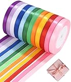 Satinband Bänder 12 Farben 22m X 10mm, Schleifenband Geschenkband Bänder zum Basteln, für Heimwerkerkunst handwerk, Polyester Satinband, Geschenk Verpackung, Schleifen, Hochzeitsdekoration