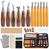 FANTICDE Holz SchnitzwerkzeugSet,30 in 1 SchnitzsetSet mit 12 Schnitzmesser,mit für Anfänger/Profis Schnitzen mit Schnittfeste Handschuhe,Mattiertes Papier und Schleifsteine,Lederschutzhülle