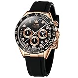 OLEVS Herren Armbanduhr Mode Diamant Quarz Silikon Chronograph Geschäftswasserdicht Leuchtendem Mondphase und Datumsanzeigen für Mnner Geschenk
