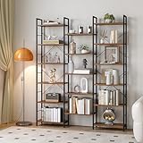 Hzuaneri Bücherregale, Standregale, Regal mit 17 Fachböden, 6 Etagen, Verstellbarer Abstand, 24 x 152 x 186 cm, Tragfähigkeit 340 kg, Wohnzimmer, Büro, Vintage Braun-Schwarz BC10101B