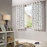 heimtexland ® Vorhang Kindergardine Leinen Optik HxB 145x135 cm Natur Grau Skandinavisch Wald Bär Gardine transparent Kinderzimmer Ösenschal Ökotex Typ563