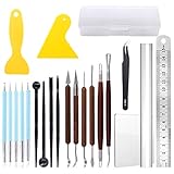 Glarks 21-teiliges Schnitzwerkzeug-Set für Modelliermasse, inklusive Töpfer-Skulpturwerkzeug, Silikonstift, Dual-End-Werkzeug, Schaber, Pinzette, Lineal, Acryl-Ton-Roller, Acrylplatte
