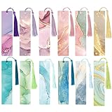 BETESSIN Ästhetische Lesezeichen Papier - 12x Lesezeichen mit Marmorierung Mustern - Geschenk Tags mit Quasten - Blanko Lesezeichen zum Basteln & Beschriften - Lesezeichen Selbst Gestalten