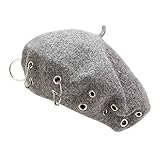 Modischer Damen-Malerhut mit solidem Ring, Vintage-Stil, Baskenmütze, grau, Einheitsgröße