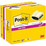 Post-it Z-Notes PRO Abroller, Schwarz und 1 Block Super Sticky Z-Notes, Gelb, 76 mm x 76 mm - für Schule, Zuhause und Büro