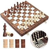 Perbabe 2 in 1 Schachspiel Magnetisches Schachbrett Holz 39x39cm Handgefertigtes Schachbrett aus Echtholz Faltbares Magnetisches Schachspiel für Kinder Erwachsene, Reisen Familie Aktivitäten Geschenk