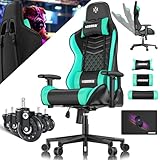 KESSER® Gamingstuhl mit Kopfstütze & Lendenkissen | Ergonomischer Gaming Sessel 150kg belastbar | Gamer Stuhl Armlehne 360° | Drehbarer Schreibtischstuhl Gaming Chair mit Gummi-Rollen