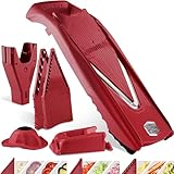 Börner Gemüsehobel V5 (Profi Set) • Verstellbarer V-Hobel 7-teilig mit 10 Schnittarten • Gemüseschneider mit Edelstahl V-Klinge • Küchenhobel inkl. Dockingstation • Farbe: Rot