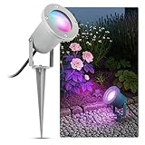 SSC-LUXon KARI Außenlampe Erdspießstrahler IP65 - inkl. Smart GU10 WLAN 5W Birne RGB Weißtöne - Gartenstrahler steuerbar mit App und Alexa