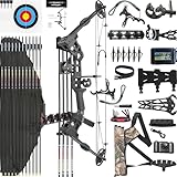 CENWTY Bogenschießen Compoundbogen-Set PRO 0-70 LBS, Auszugslänge 16,5-30“, IBO 325 fps, Jagd Compoundbogen mit sämtlichem Zubehör für Bogenschießen, Jagd und Zielschießen RTH (Schwarz Rechtshänder)
