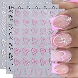 3D Herz Nagelsticker Valentinstag Nagelaufkleber Herz Nagelfolie Selbstklebend Nagel Sticker Herzen Nail Sticker Nageldesign Aufkleber Nägel Zubehör Valentines Nail Stickers Heart Nail Art Stickers
