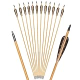 TY Archery 12 Stück 32 Zoll Holzpfeile mit 4 Zoll Naturfedern Pfeile für bogenschießen Pfeile aus Holz Jagdpfeile in Handarbeit für traditionellen Bogen Recurvebogen Langbogen