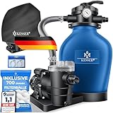 KESSER® Sandfilteranlage Sandfilter + 700g Filterbälle ersetzen 25kg Filtersand 7-Wege Ventil mit Druckanzeige Poolfilter 10 m³/h Filteranlage Filterkessel für Pool 10.200 L/h, Inkl. Wettercover, Blau