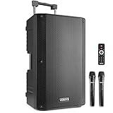 VONYX VSA700 Partybox Bluetooth Lautsprecher Groß 1000W, 8 Std Akku, Mobile PA Anlage Komplettset mit 2 UHF Hand Mikrofonen und Fernbedienung - Mobile Musikbox Groß, USB, SD, MP3, Schwarz