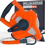 Presch Rollbandmaß 30m – Robustes Maßband mit 3:1 Getriebe für schnellen Rücklauf - Witterungsbeständiges Fiberglas Bandmaß - Perfekter Halt dank Kurbelarretierung & Multifunktionshaken
