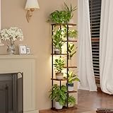 Bamworld Blumenständer mit Pflanzenlampen, 7 Stufiges Eck-Pflanzenregal aus Holz & Metall,Stabiler Indoor Pflanzenhalter für Wohnzimmer Balkon Schlafzimmer,Pflanzen Display Regal Dekoration