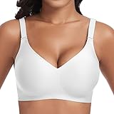 Jiuday BH ohne Bügel Push Up BH Große Brüste Starker Halt Bügelloser Bustier Damen Gepolstert Seamless Soft Bra ohne Buegel Bequemer T Shirt V-Ausschnitt Bralette (Weiß,3XL)