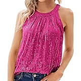 Karnevalskostüm Pailletten Tops für Frauen 2025 Neue Damen Pailletten Straps-Ausschnitt Straps-Weste Übergroße T-Shirts Bluse, RD2, XXL