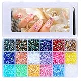 NVGFTG 18000 Stück Rhinestones Set 3 mmn Strasssteine 18 Farben Bunte Glitzersteine Nägel Mini Nagel Steine Flache Rückseite Kristall Jelly Strasssteine mit Pinzette für DIY Nägel Handwerk