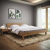 skølm Asgard Massivholzbett 180x200 cm - hochwertiges Holzbett aus Eiche mit Kopfteil – Bettgestell in Natur geölt - Bettrahmen 180x200 cm geeignet als Doppelbett - Futonbett