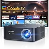 Smart Beamer 4K【1200 ANSI/Google TV】Netflix Official, Autofokus Trapezkorrektur Beamer WiFi6 Bluetooth, Sprachsteuerung 1080P Full HD LED Beamer Deckenmontage 300' für Heimkino/Outdoor Handy Projektor
