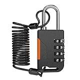 UP Security Ski-Schloss, 4-stelliges Zahlenschloss mit ausziehbarem Kabel (91 cm), Kombinationskabel-Schloss für Snowboard, Reise-Gepäck, Koffer, Kühlschranktür, Spind im Fitnessstudio (Schwarz)