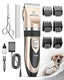 oneisall Leise Hundeschermaschine Profi Schermaschine Hund Katze Tierhaarschneidemaschine Elektrische Hundetrimmer Schnurlosen Haarschneidemaschine (Gold)