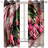 Homxi 2 Panels Vorhang Wohnzimmer Modern Blickdicht,2 x 96W x 138H cm,Vorhänge Ösen Tulpenmuster Vorhang Wohnzimmer Modern Rosa Grün