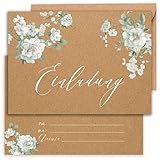 E&G Klasse 10x Einladungskarten weiße Rosen Kraftpapier Optik mit 10 Umschlägen Erwachsene Frauen A6 Braun Weiß Einladungskarte Feier Fest Einladung Party Hochzeit Jubiläum