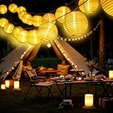 Macchiatto 8M 40 LED Solar Lichterkette Aussen, 8 Modi 800mAh Solarlampions für Außen Hängend Wasserdicht, USB-Aufladung Lampions für balkon, Garten, Deko (Warmweiß)