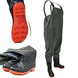 Hitbaits Omega Wathose Größe 43-46 – 100% wasserdichte Gummi-Anglerhose mit Rutschfester Sohle, verstellbaren Hosenträgern, PVC Anglerwathose für Männer, Watstiefel zum Angeln & Arbeiten im Wasser
