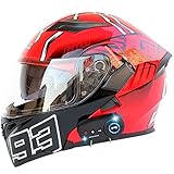 Bluetooth Motorradhelm Klapphelm Integrierter mit Anti-Fog-Doppelvisier, DOT/ECE-Zugelassener RollerHelm, Vollgesichts Motorrad Rennhelm für Erwachsene Männer und Frauen