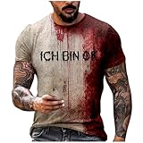 2025 - Lässiges Rundhals-Shirt mit Halloween-Motiv Blut-Grafik in Übergröße für Männer mit Aufdruck in Volltonfarbe kurzen Ärmeln Tank Top Freizeit Herren (Brick Red, XXXXXL)