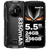 DOOGEE Fire 3 Ultra Android 15 AI Outdoor Handy ohne Vertrag, 24GB + 256GB/2TB TF Outdoor Smartphone, 8350mAh, Unisoc T7200, 5.5'HD+16MP Gemini AI+20MP Nachtsicht Kamera, 4G LET, NFC, Face ID,OTG,IP68