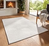 Taracarpet Kurzflor Boho Skandi Polyester Teppich in 3D Optik waschbar, pflegeleicht und robust ideal fürs Wohnzimmer, Schlafzimmer und Kinderzimmer auch als Badematte Creme Wellen 050x080 cm