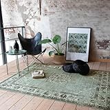 FRAAI Teppich Vintage - Wonder Grün Schwarz 160x220cm - Polypropylen - Kurzflor - Vintage - Orientalisch - Wohnzimmer, Esszimmer, Schlafzimmer - Rug