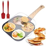 Bocguy Pancake Pfanne, Spiegeleipfanne mit Deckel 4 Loch Augenpfanne Antihaft-Aluminium Pfanne für Frühstück,für Induktion & Gasherd