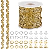 GORGECRAFT 25 m Goldene Zackenlitzen Borte Metallische Fransenborte Mit Wellenmuster 5mm Glitzernde Zackenlitzen Stoffborte Gewelltes Randband Geflochtener Webstoff Zum Nähen Basteln Verpacken von Wei