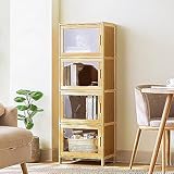 Moderne Eckschrank aus Bambus für Bad Küche Wohnzimmer hoch schmalen Schrank mit Türen und Regalen stilvolle Akzentmöbel