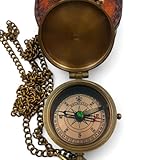 KHUMYAYAD Taschenkompass aus Messing, handgefertigt, voll funktionsfähig, antiker nautischer Kompass, gravierbarer Kompass, mit Lederetui.