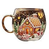YAOPIU 300ml Bemalte Weihnachtstassen, Weihnachtskaffeetasse Aus Buntglas Weihnachten Kaffeetasses Kaffeebecher Getränketasse Wassergläser Weihnachten Geschenk Für Familie Freunde