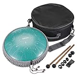 LEKATO Zungentrommel C Dur Tongue Drum(13 Zoll, 15 Noten) Stahlzungentrommel für Heilung Meditation Bildung, Steel Tongue Drum Handpan Scheibentrommel Schlaginstrument für Einsteiger, Malachitgrün