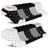 FALARY Socken Damen 35-38 Mädchen Sneaker Socken Kurze 10 Paar Sportsocken Bunte Mode Schwarz mit Streifen und Punkten