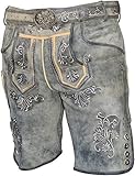 Kurze Herren Trachten Lederhose mit Gürtel, Antik Smoke, Wildbockleder, Alpen Spirit (50, Antik Smoke)