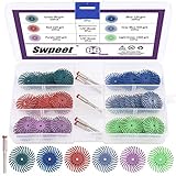 Swpeet 66 Stück 2,5 cm 6 gemischte Körnung 80/120/220/400/600/1000 Radialborsten Schleifbürste Lücke Polierpad Polierscheiben Sortiment Kit