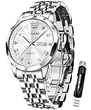 OLEVS Uhren Herren Diamant Business Kleid Analog Quarz Edelstahl Wasserdicht Leuchtdatum Zweifarbig Luxus Casual Armbanduhr Geschenke für Männer