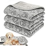 Neerow 3 Stück Hundedecke, 76 x 52 cm Katzendecke Flauschig Sofa, Weiche Fleece Hunde Decke Waschbar, Haustier Decke Grau für Kleine und Mittelgroße Hunde, Katzen Kuscheldecke